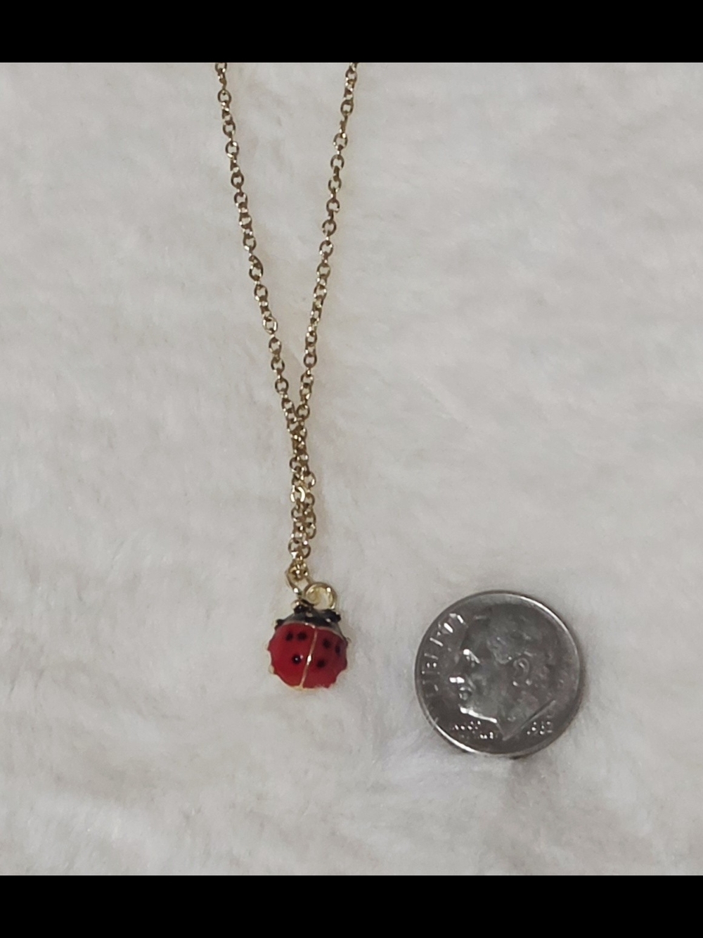 Gold Chain Necklace with Red Ladybug Pendant